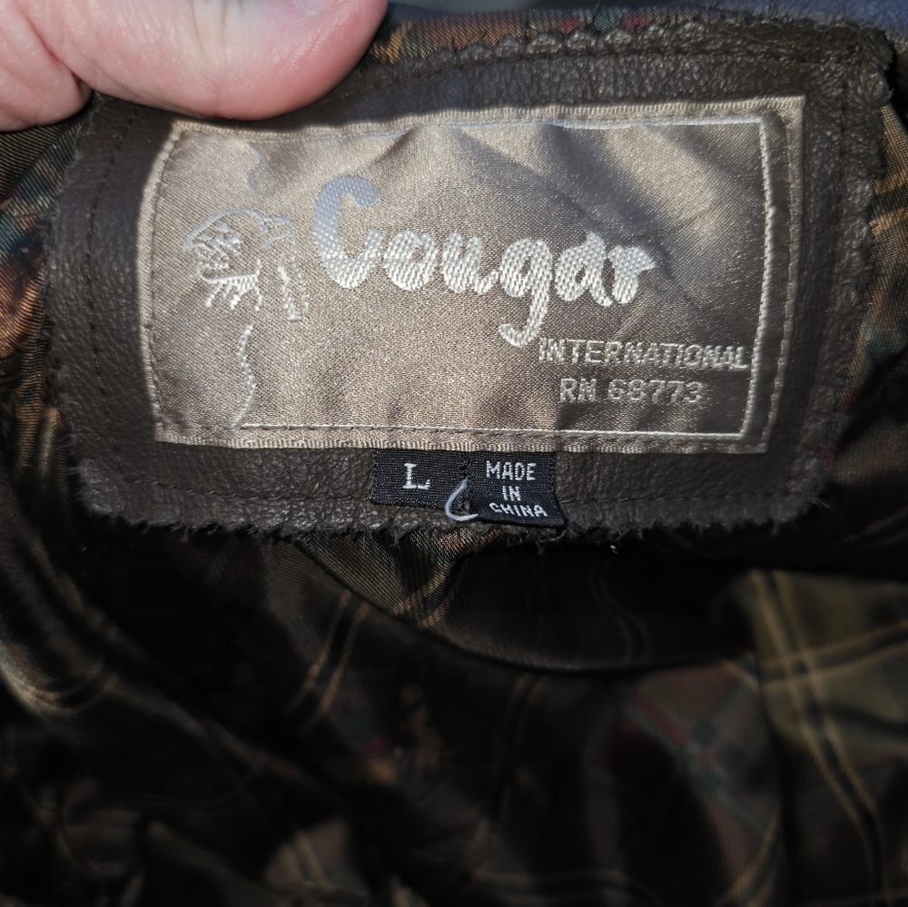 Vintage Cougar Men's Brown Leather Bomber Jacket, Size Large - Picture 14 of 15